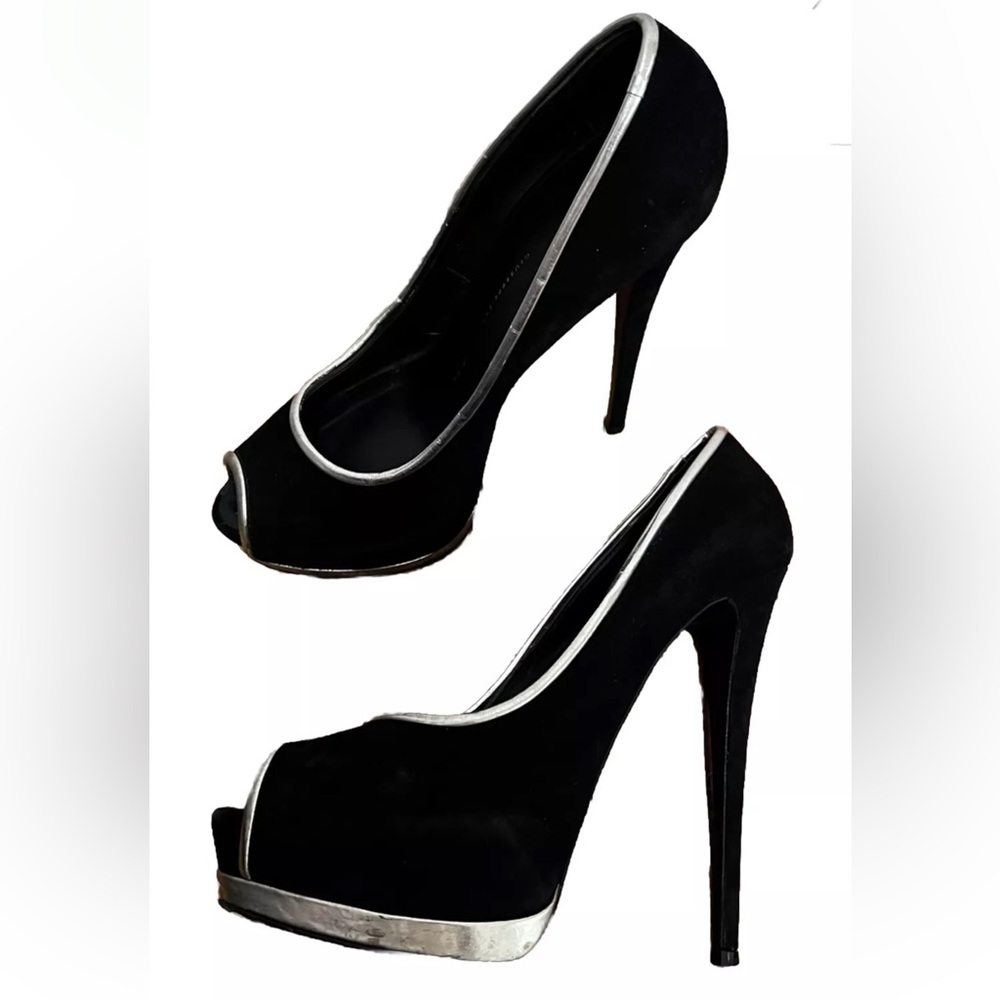 Giuseppe Zanotti Platform Sky High Heels Womens Size 40/9 Black Suede Pe…